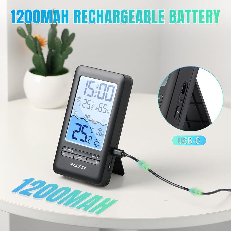 Raddy PT-5 Wi-Fi Pool Thermometer, Wireless Smart Floating Sensor with Indoor Console, APP Remote Monitoring, IPX8 Waterproof, Solar & USB-C Rechargeable, for Hot Tub Spa Swimming Pool Tank Aquarium - Image 4